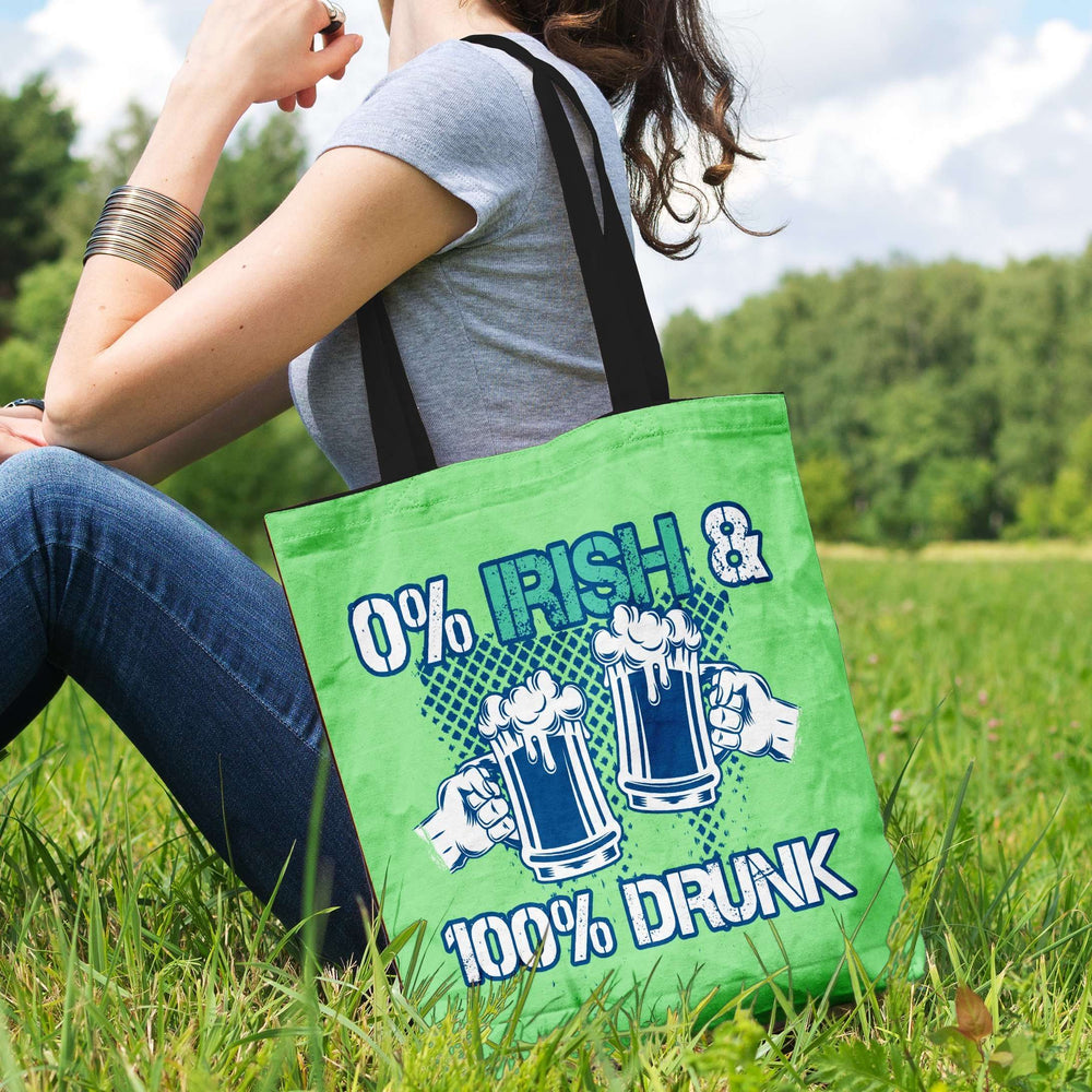 Designs by MyUtopia Shout Out:0% Irish 100% Drunk Fabric Totebag Reusable Shopping Totes