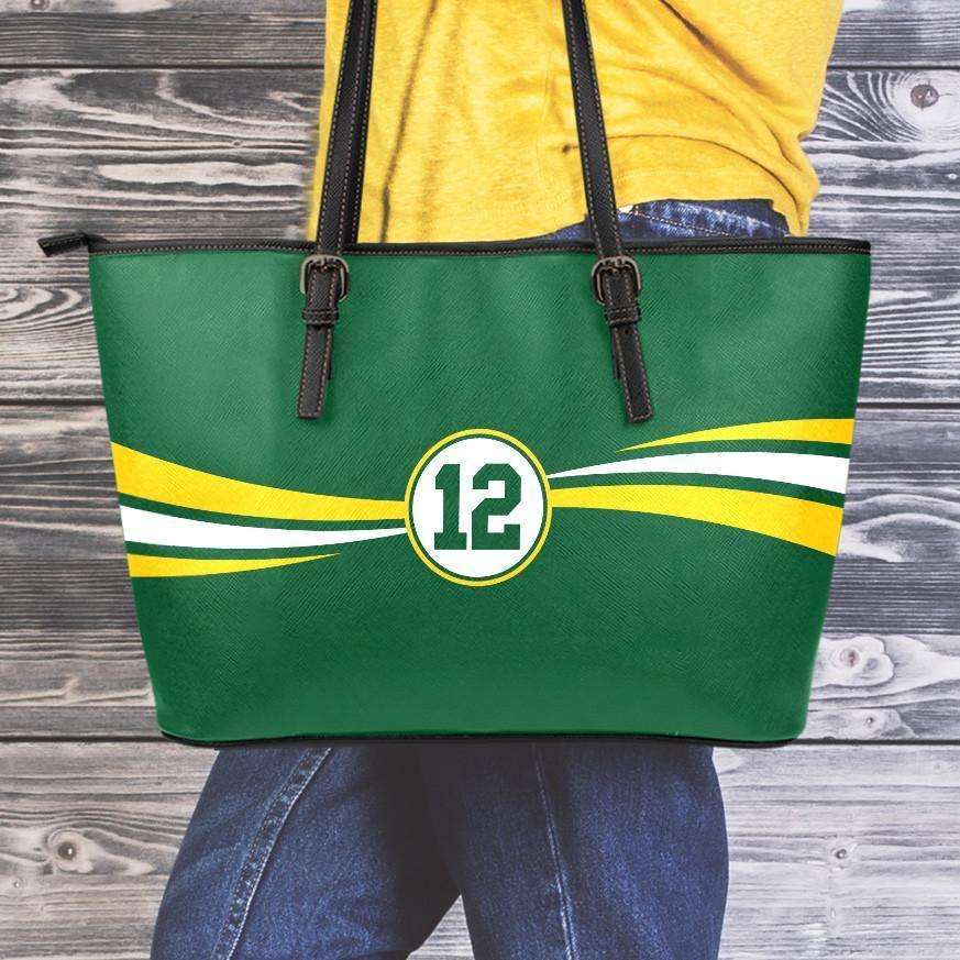 Designs by MyUtopia Shout Out:#12 Green Bay Fan Faux Leather Totebag Purse,Medium (10 T x 16 x 5) inches / Green,tote bag purse