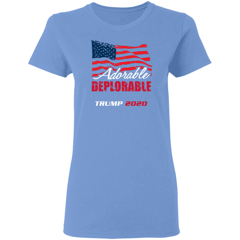 Designs by MyUtopia Shout Out:Adorable Deplorable Trump 2020 100% Preshrunk Cotton Ladies T-Shirt,Carolina Blue / S,Ladies T-Shirts