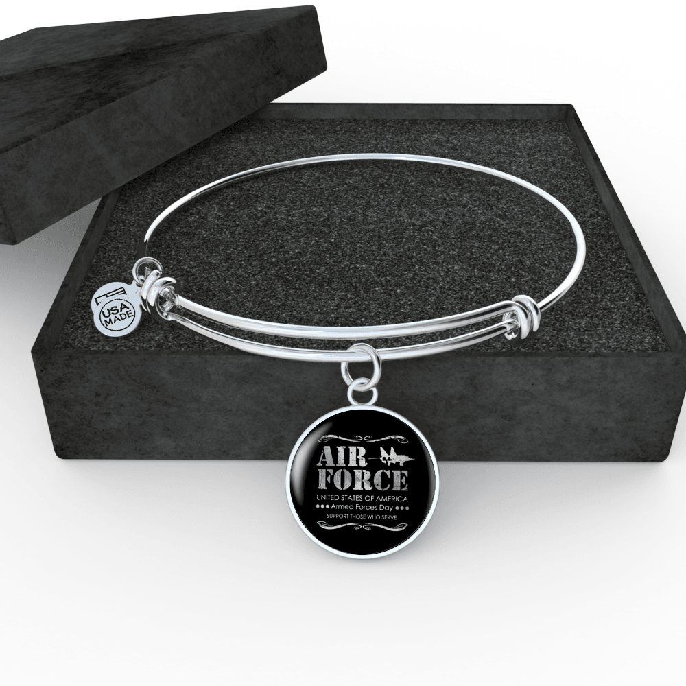 Designs by MyUtopia Shout Out:Air Force Armed Forces Day Support Those Who Serve Personalized Engravable Keepsake Bangle Bracelet,Silver / No,Wire Bracelet