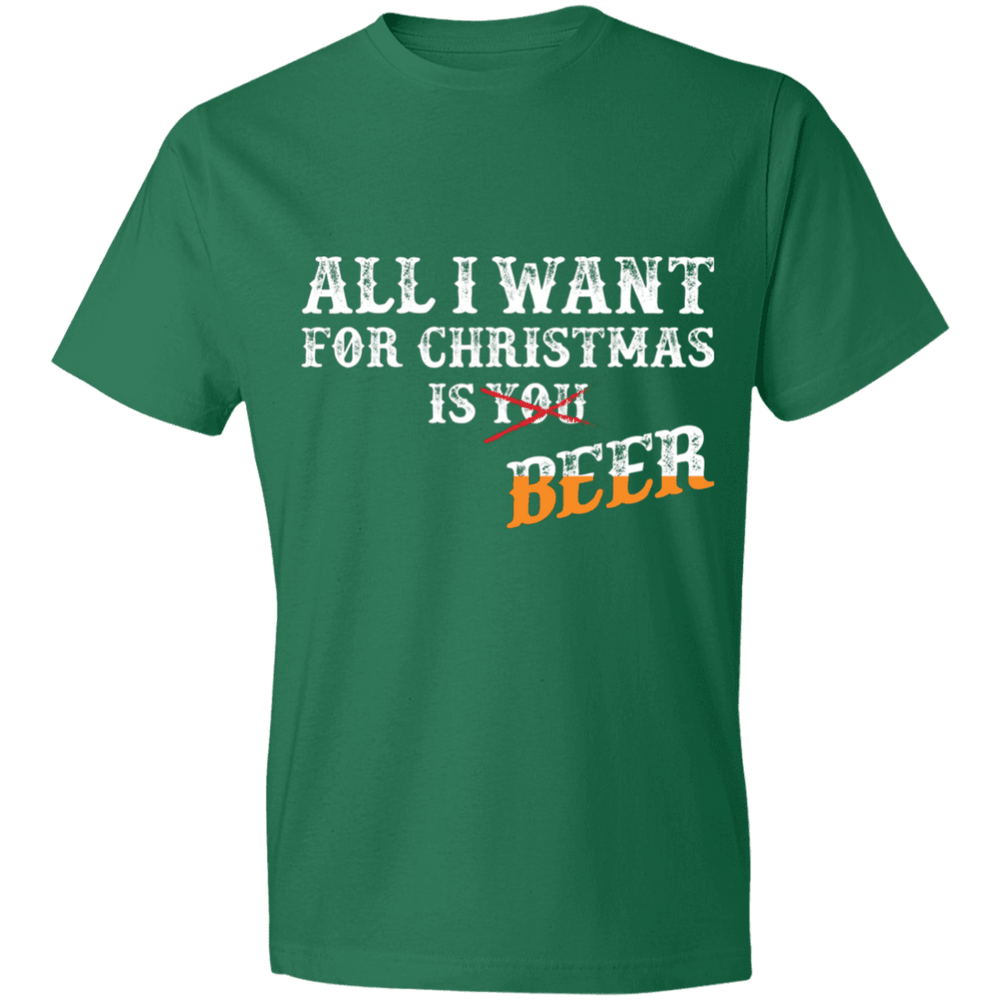 Designs by MyUtopia Shout Out:All I Want For Christmas Is Beer - Lightweight Unisex T-Shirt,Kelly Green / S,Adult Unisex T-Shirt