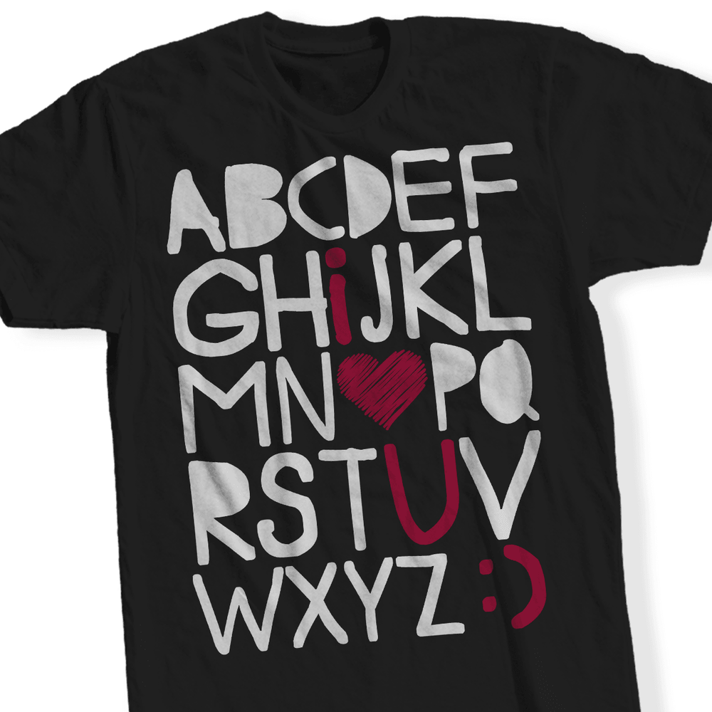 Designs by MyUtopia Shout Out:Alphabet I Love You - T Shirt,Short Sleeve / Black / Small,Adult Unisex T-Shirt
