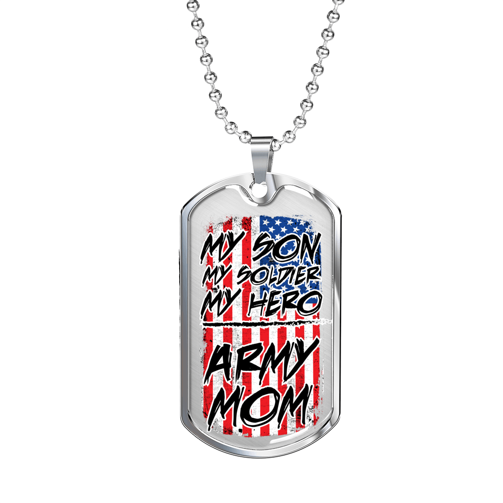Designs by MyUtopia Shout Out:Army Mom Personalized Engravable Keepsake Dog Tag,Silver / No,Dog Tag Necklace