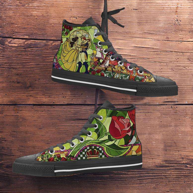Designs by MyUtopia Shout Out:Beauty and the Beast Canvas High Top Shoes,Ladies Black Sole / Womens US 5.5 (EU36),High Top Sneakers