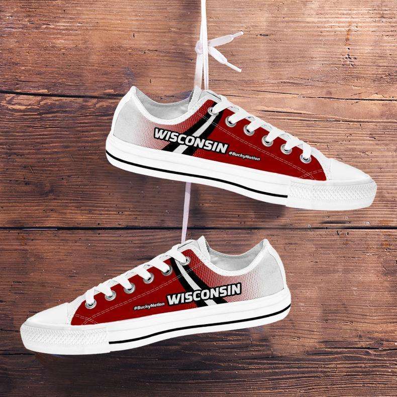 Designs by MyUtopia Shout Out:#BuckyNation Wisconsin Lowtop Shoes,Men's / Mens US5 (EU38) / White/Red/Black,Lowtop Shoes