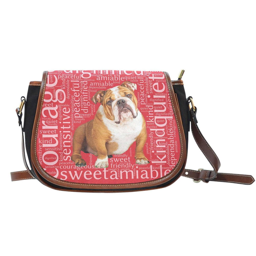 Designs by MyUtopia Shout Out:Bull Dog Word Cloud v2 Canvas Saddlebag Style Crossbody Purse,Right Red,Cross-Body Purse