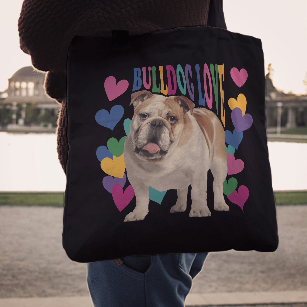 Designs by MyUtopia Shout Out:Bulldog Love Fabric Totebag Reusable Shopping Tote
