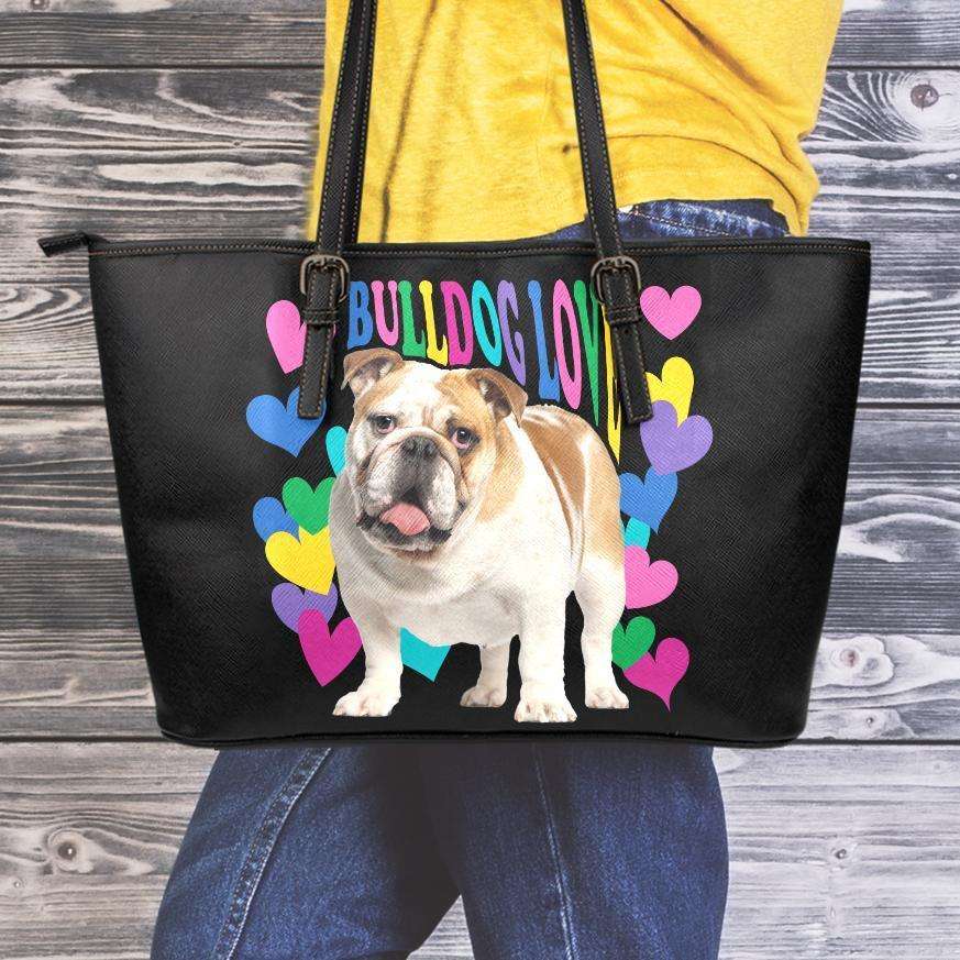Designs by MyUtopia Shout Out:Bulldog Love Faux Leather Totebag Purse,Medium (10 T x 16 x 5) / Black,tote bag purse
