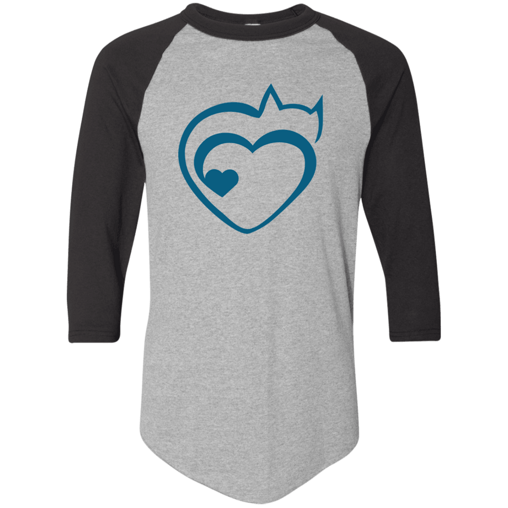 Designs by MyUtopia Shout Out:Cat Heart Color-block Raglan Jersey T-Shirt,Athletic Heather/Black / S,Adult Unisex T-Shirt