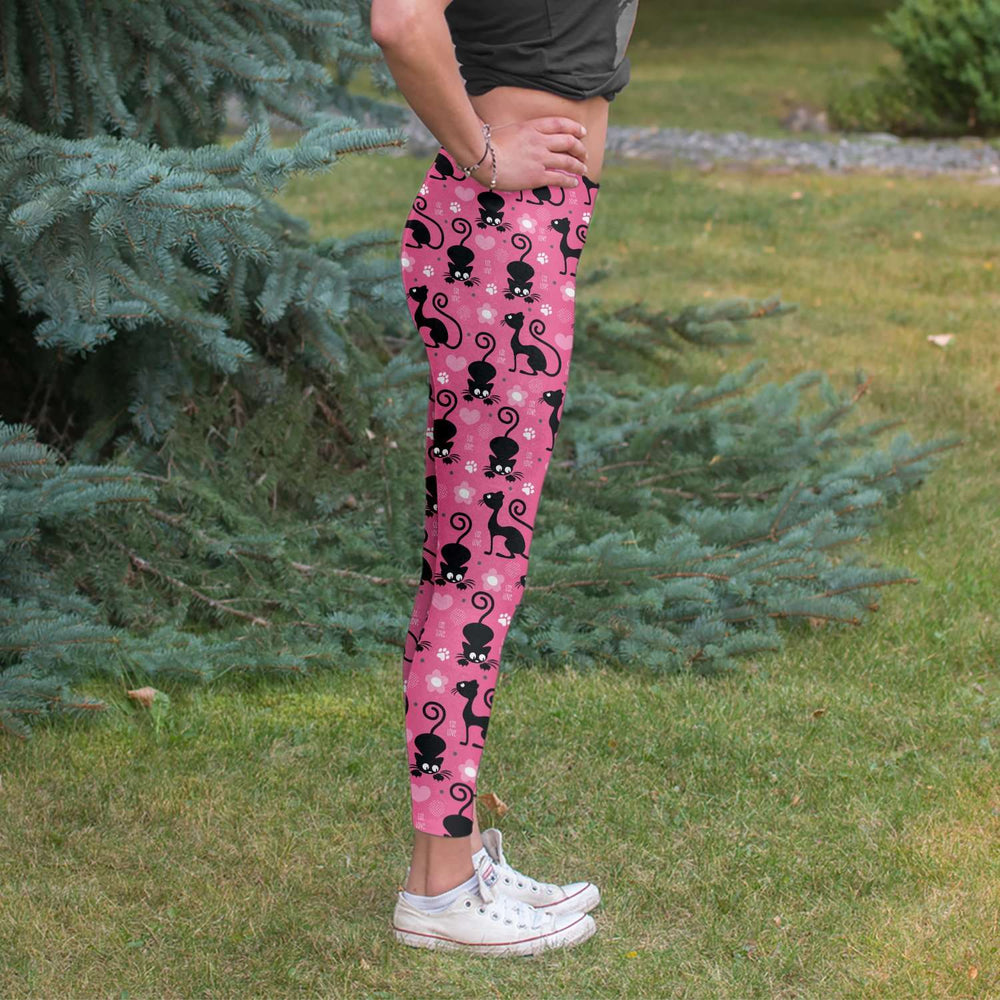 Designs by MyUtopia Shout Out:Cat Love In Pink Fashion Leggings Ladies Tights,Select Your Size / Pink,Leggings - AOP