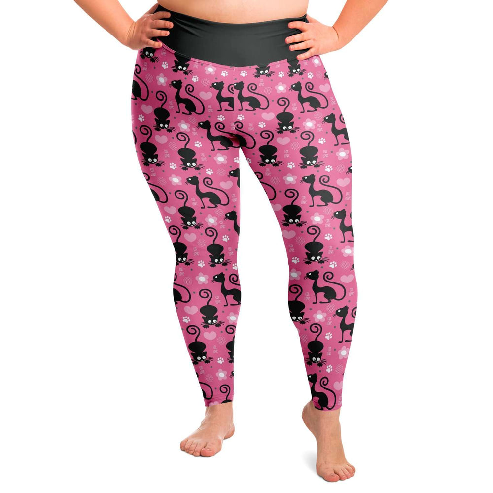 Designs by MyUtopia Shout Out:Cat Love In Pink Plus Size Hi Waist Yoga Leggings,2XL (18W/20W) / Pink,Plus Size Legging - AOP
