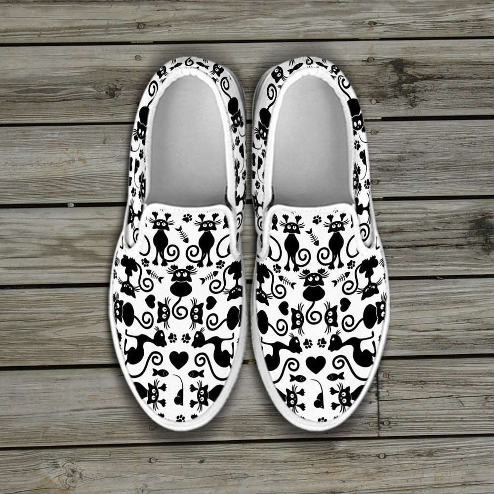 Designs by MyUtopia Shout Out:Cats White Slip-on Shoes,Women's / Women's US6 (EU36) / White,Slip on sneakers