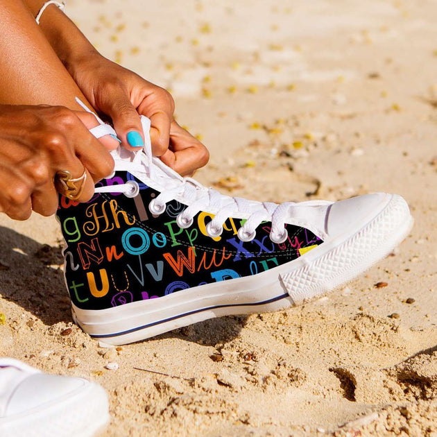 Colorful Alphabet Grade School Teacher Canvas High Top Shoes Designs by MyUtopia Shout Out