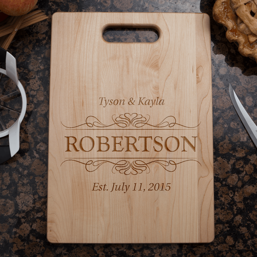 Designs by MyUtopia Shout Out:Couple Established Personalized Engraved with Names and Date  Maple Cutting Board,🌟  Best Value 9 3/4″ X 13.5″,Cutting Board