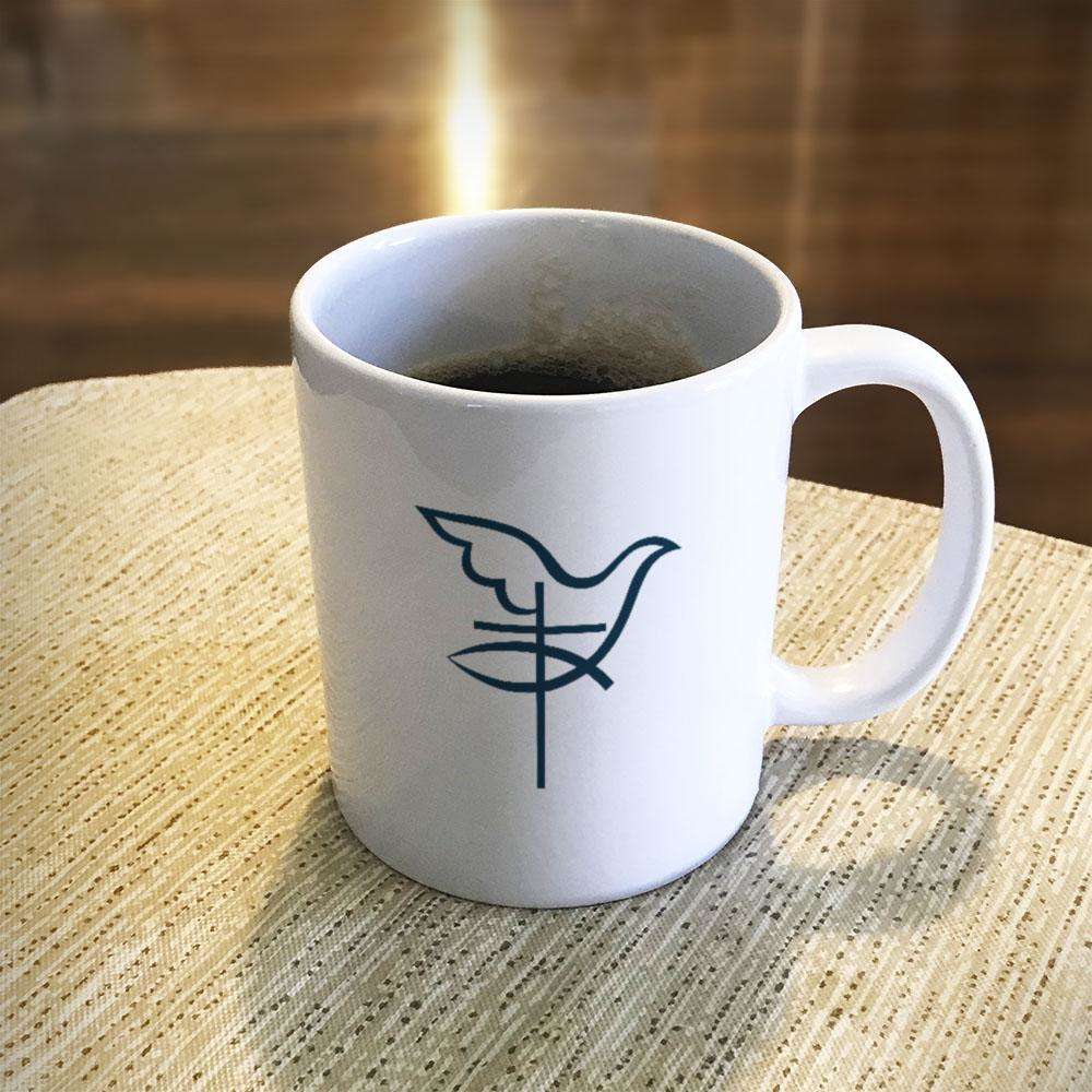 Designs by MyUtopia Shout Out:Cross Dove Fish Ceramic White Coffee Mug