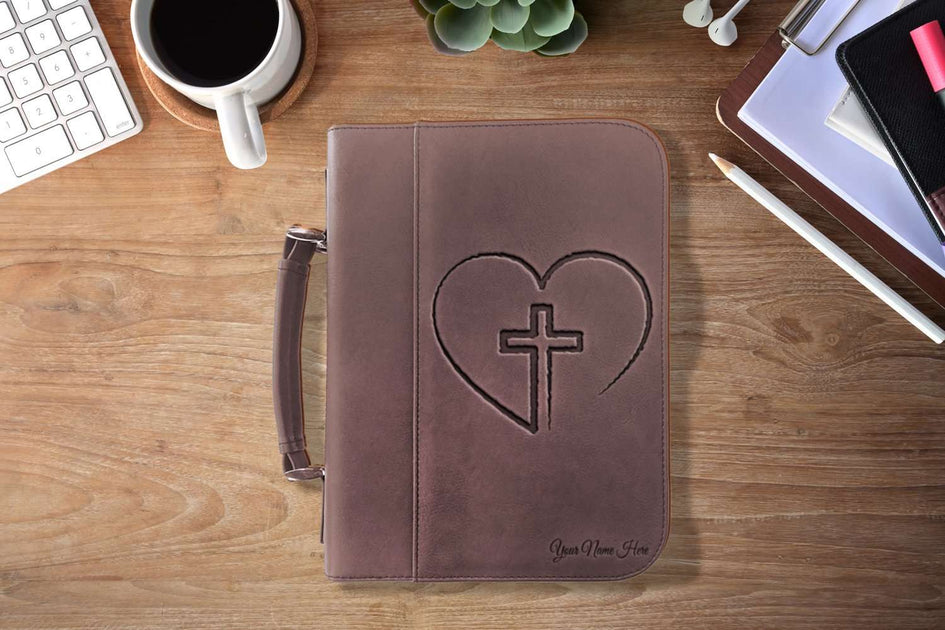 Cross In Heart Faux Leather Personalized Laser Engraved Bible