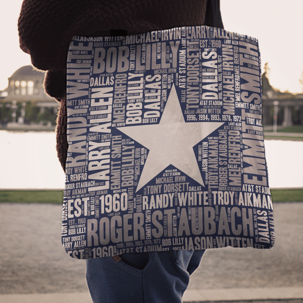 Designs by MyUtopia Shout Out:Dallas Word Cloud Fabric Totebag Reusable Shopping Tote