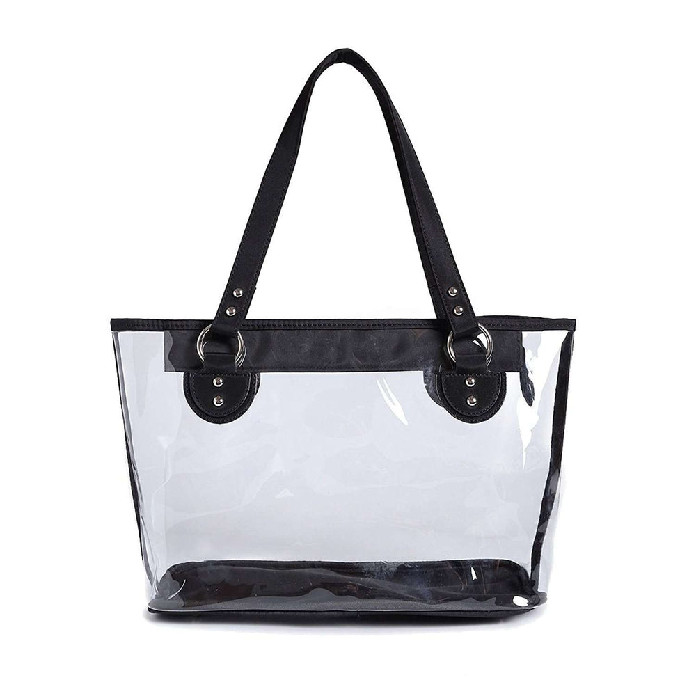Designs by MyUtopia Shout Out:Deluxe Clear Tote Shoulder Bag - Large Zippered Compartment,Black,Handbag Purse