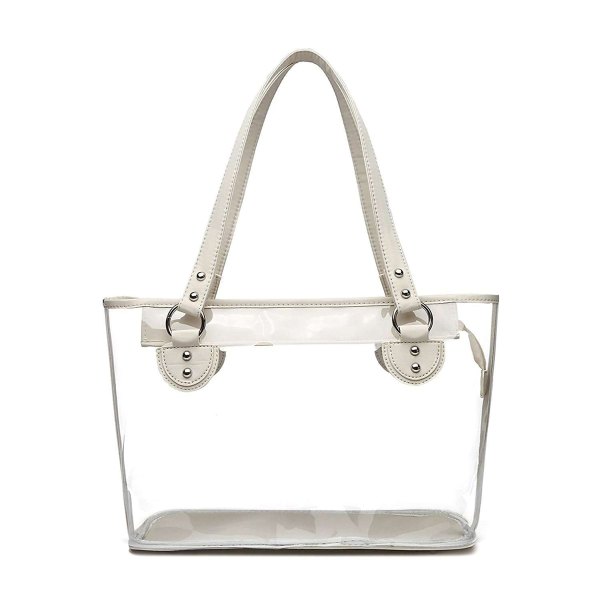 Designs by MyUtopia Shout Out:Deluxe Clear Tote Shoulder Bag - Large Zippered Compartment,Ivory,Handbag Purse