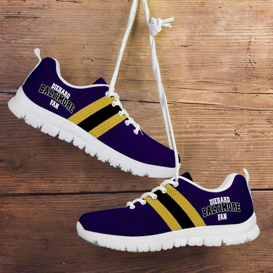 Designs by MyUtopia Shout Out:Diehard Baltimore Fan Running Shoes,Kid's / 11 CHILD (EU28) / Violet/Yellow,Running Shoes