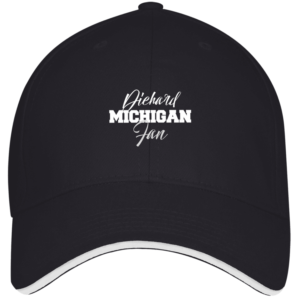 Designs by MyUtopia Shout Out:Diehard Michigan Fan Bayside USA Made Structured Twill Cap With Sandwich Visor,Navy/White / One Size,Hats