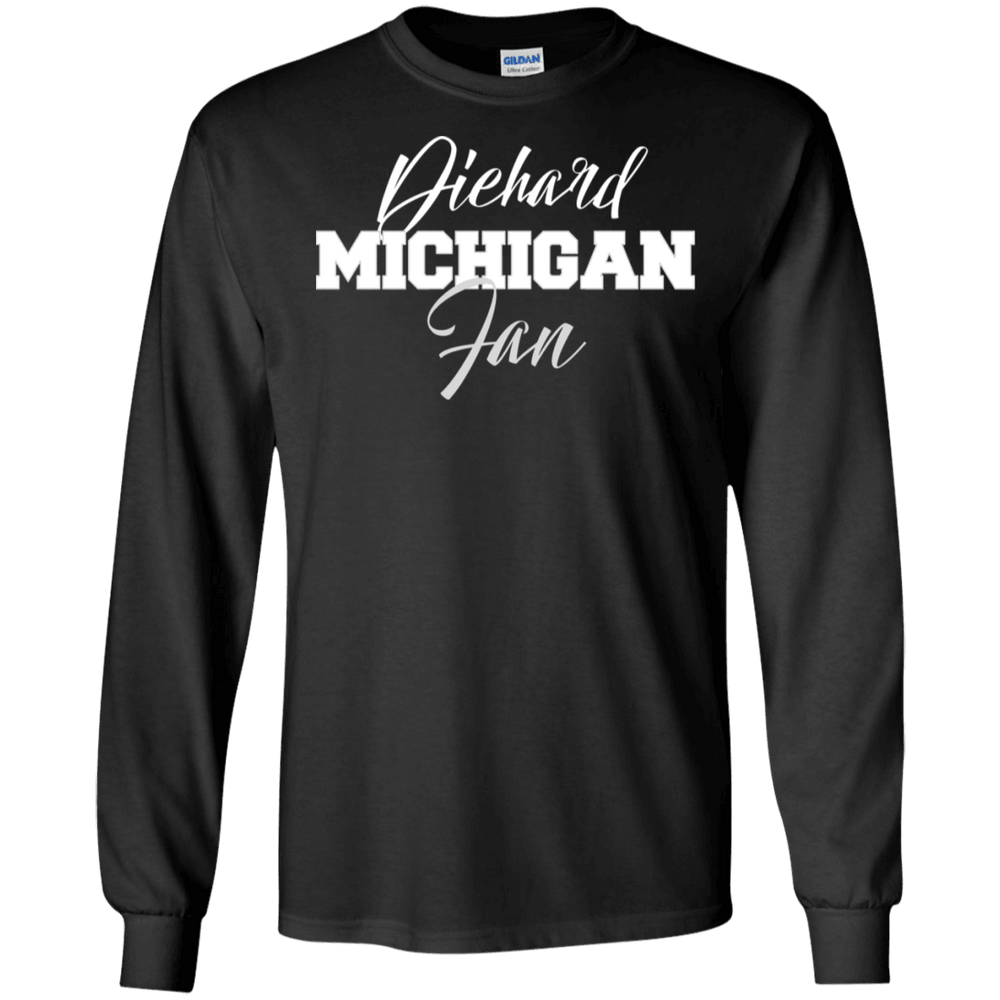 Designs by MyUtopia Shout Out:Diehard Michigan Fan Gildan LS Ultra Cotton T-Shirt,Black / S,Adult Unisex T-Shirt