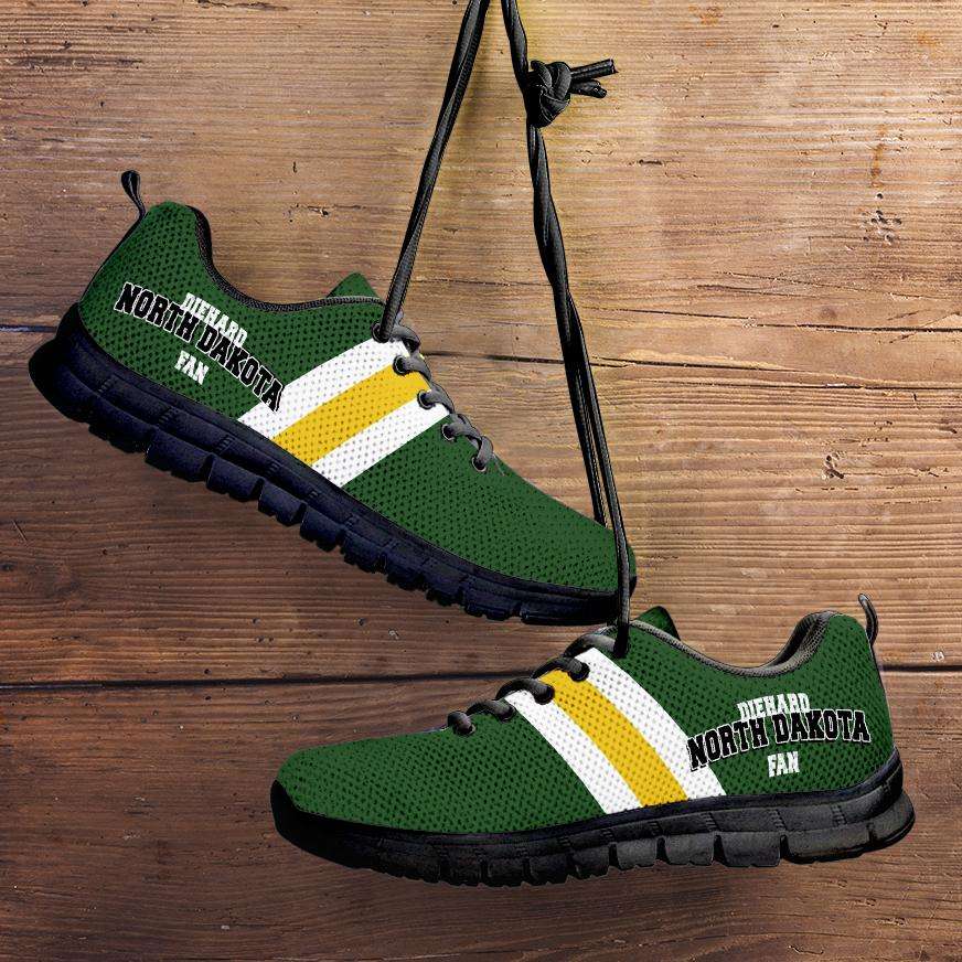 Designs by MyUtopia Shout Out:Diehard North Dakota Fan Running Shoes,Kid's / 11 CHILD (EU28) / Black/Green,Running Shoes