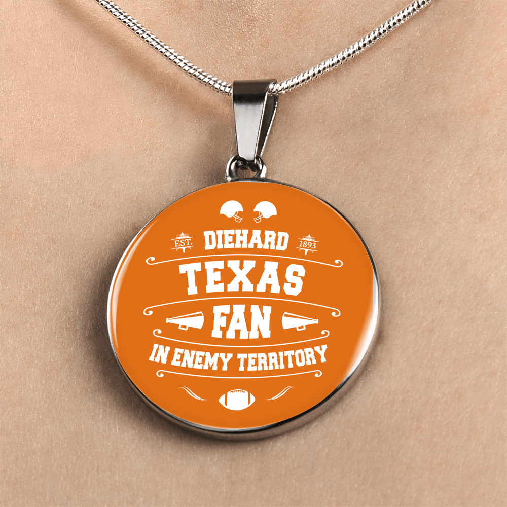 Designs by MyUtopia Shout Out:Diehard Texas Fan In Enemy Territory Handcrafted Jewelry,Luxury Necklace w/ adjustable snake-chain / Silver,Necklace