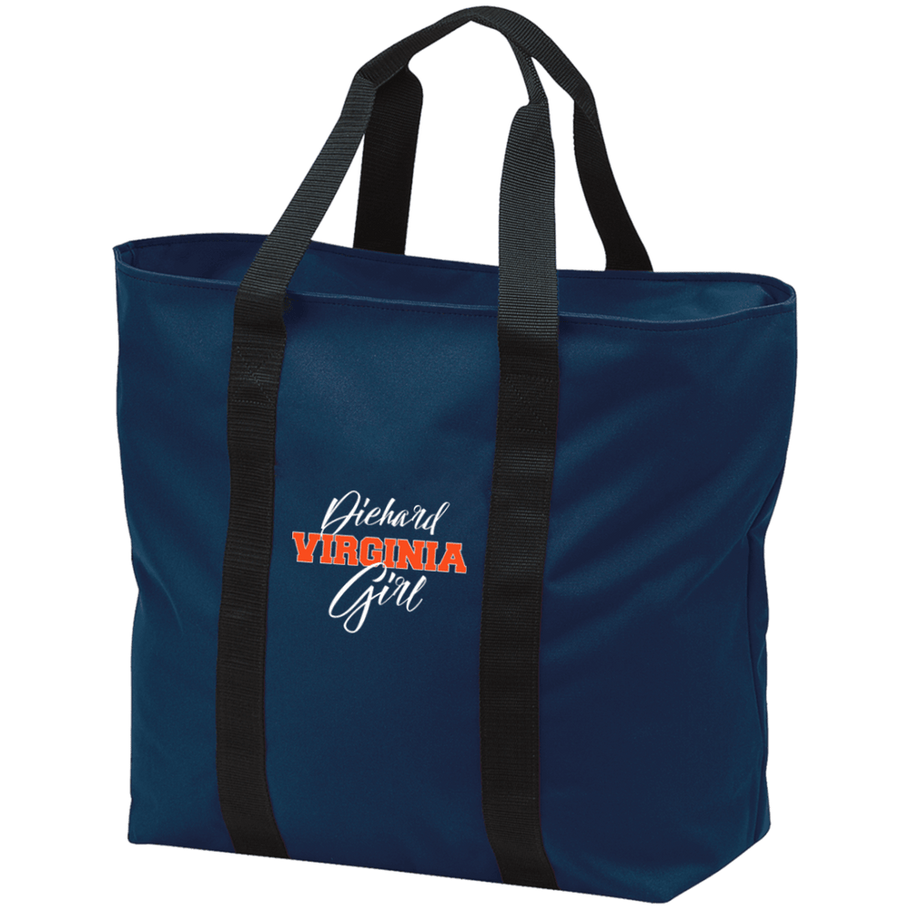 Designs by MyUtopia Shout Out:Diehard Virginia Girl Embroidered Port & Co. All Purpose Tote Bag - Navy Blue w Zipper Closure and side pocket,Navy/Black / One Size,Totebag