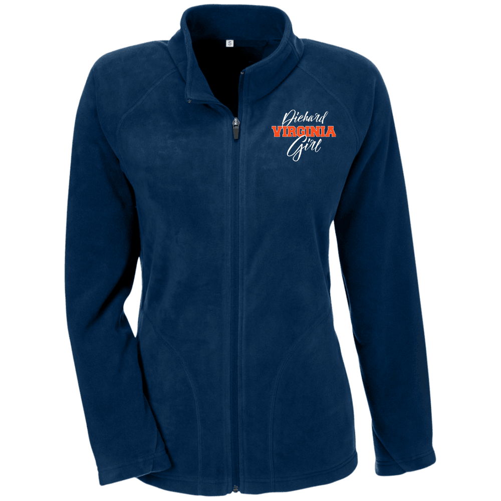 Designs by MyUtopia Shout Out:Diehard Virginia Girl Embroidered Team 365 Ladies' Microfleece Jacket - Navy Blue,Dark Navy / X-Small,Jackets