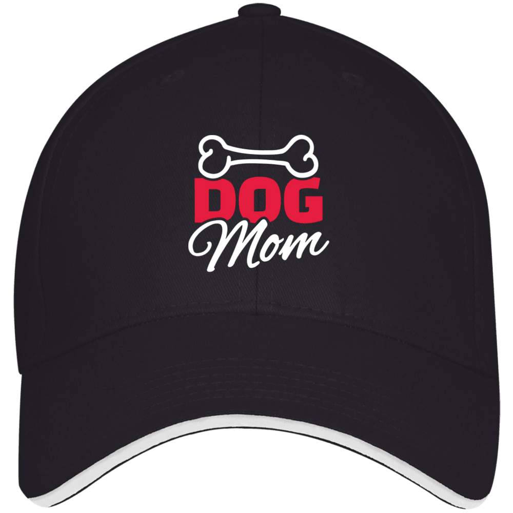 Designs by MyUtopia Shout Out:Dog Mom with Bone Embroidered Bayside USA Made Structured Twill Cap With Sandwich Visor,Navy/White / One Size,Hats