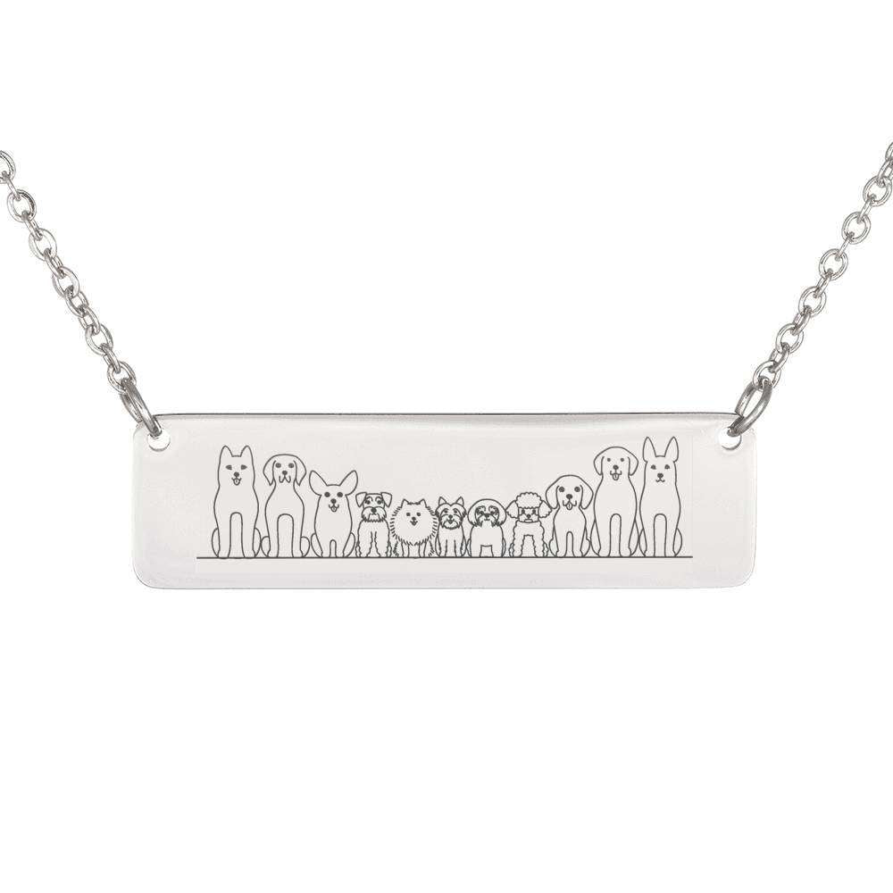 Designs by MyUtopia Shout Out:Dogs All Lined up Engraved Stainless Steel Horizontal Bar Necklace,Stainless Steel Horizontal Bar Necklace / No,Necklace
