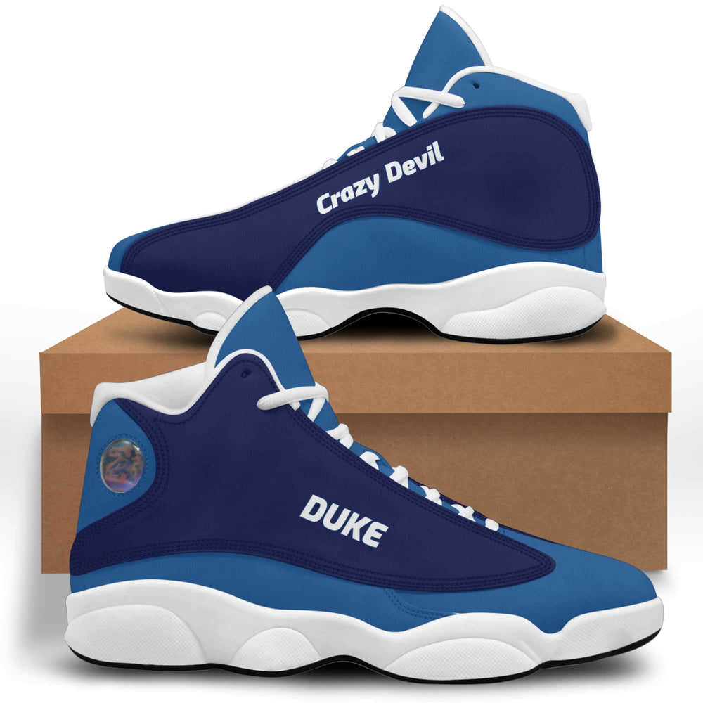Designs by MyUtopia Shout Out:Duke Crazy Devil Basketball Fan Microfiber Hightop Sneakers,Women / 5 / Blue,Leather Hightop Sneakers