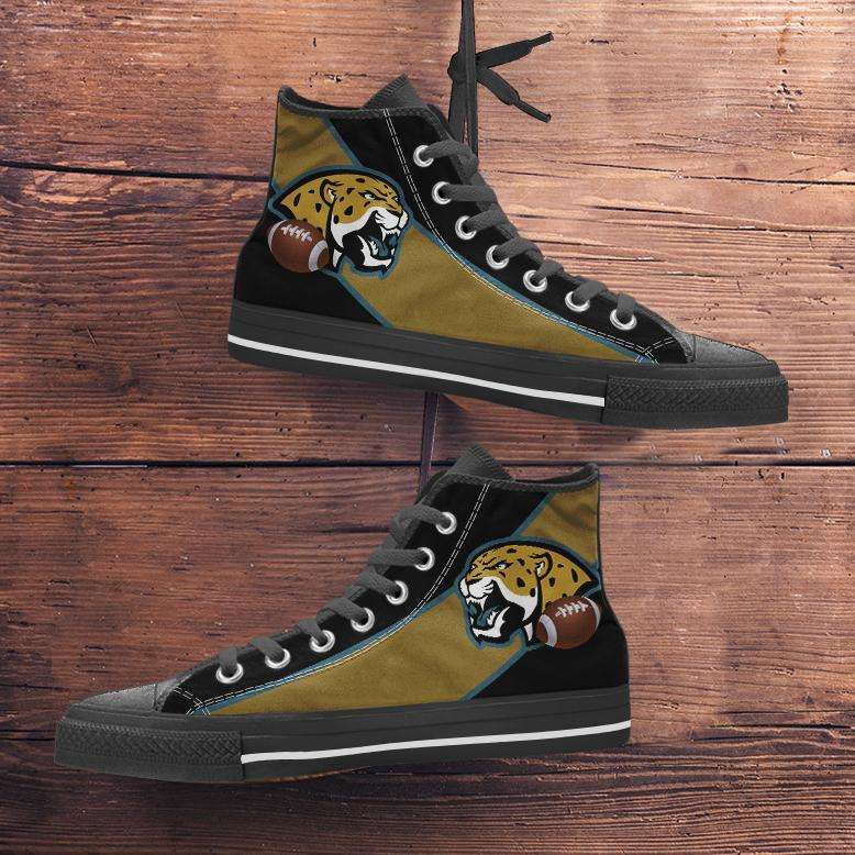 Designs by MyUtopia Shout Out:Fan Art Jacksonville Jaguars Canvas High Top Shoes,Men's / Mens US 5 (EU38) / Black/Brown,High Top Sneakers