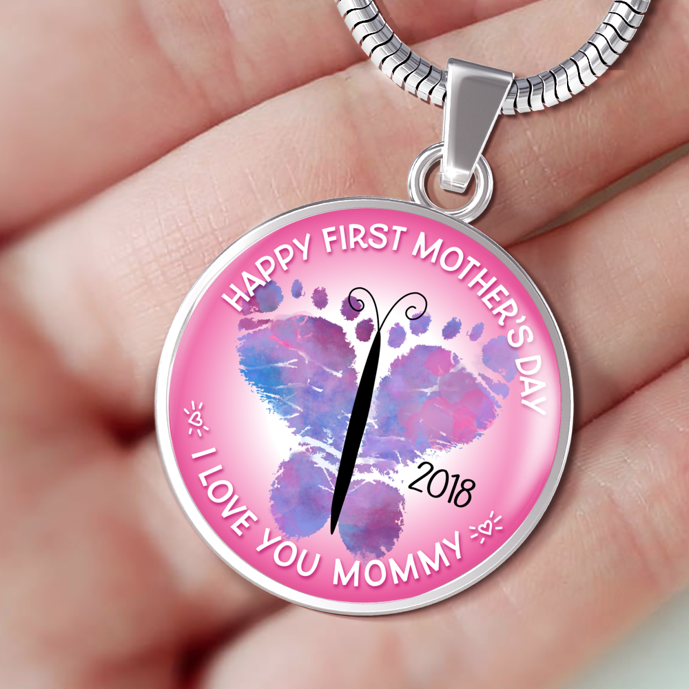 Designs by MyUtopia Shout Out:First Mothers Day 2018 Baby Girl Feet Butterfly Art Liquid Glass Personalized Locket Necklace,Silver / No,Necklace