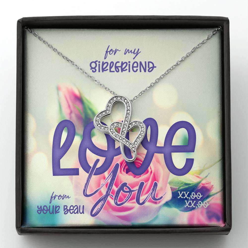 Designs by MyUtopia Shout Out:For My Girlfriend Love You, Double Heart Necklace With Personalized Gift Message Card,Default Title,Double Hearts Necklace