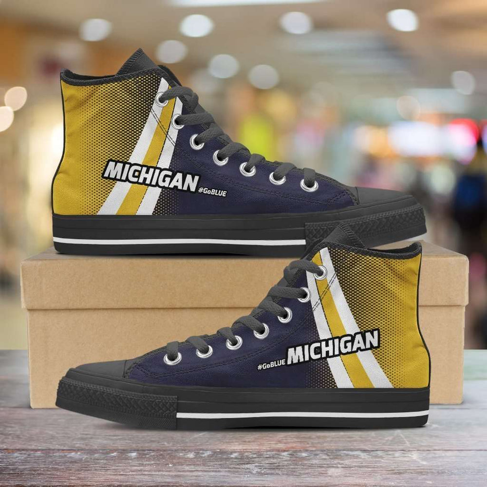Designs by MyUtopia Shout Out:#GoBlue Michigan Canvas High Top Shoes,Men's / Mens US 8 (EU40) / Black/Dark Blue/Yellow,High Top Sneakers