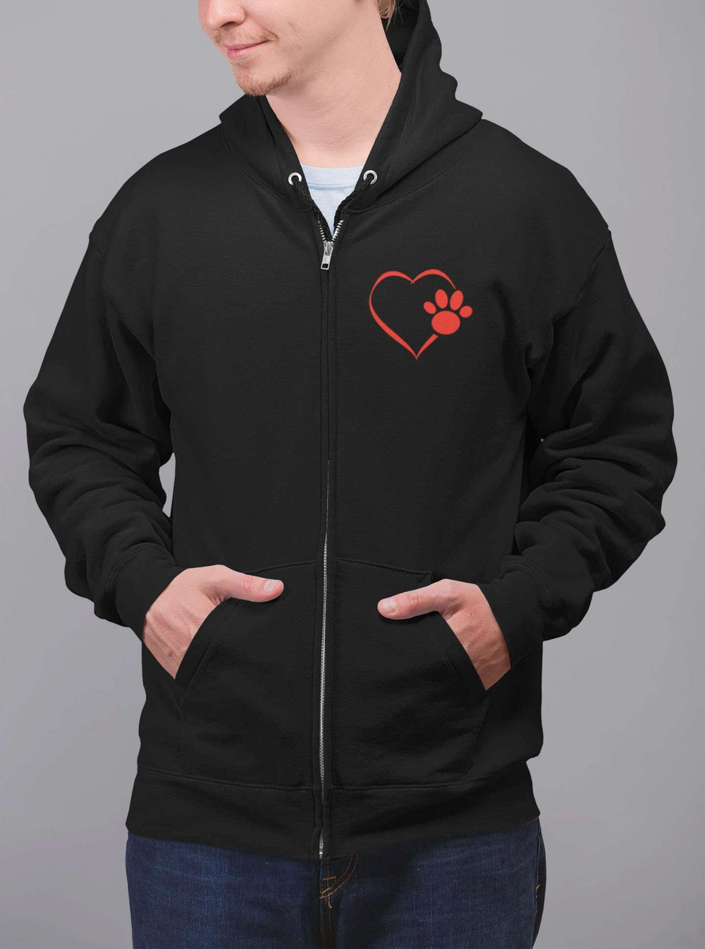 Designs by MyUtopia Shout Out:Heart Dog Paw Embroidered Lightweight Full Zip Hoodie