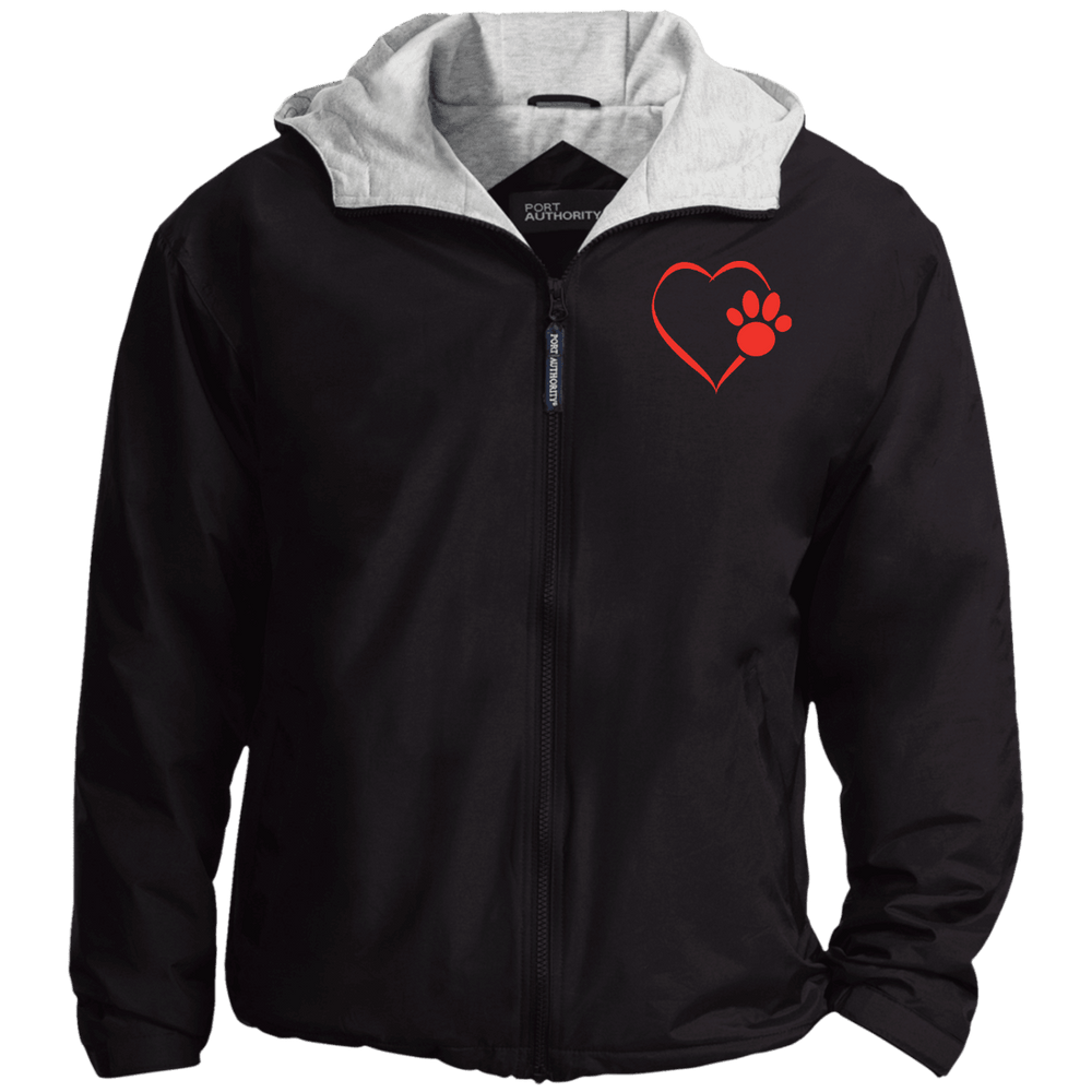 Designs by MyUtopia Shout Out:Heart Dog Paw Embroidered Port Authority Team Jacket,Black/Light Oxford / X-Small,Jackets