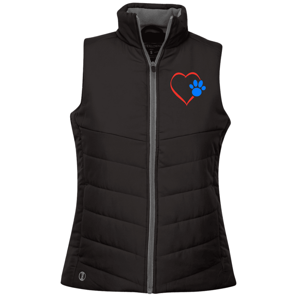 Designs by MyUtopia Shout Out:Heart w Blue Dog Paw Embroidered Ladies' Quilted Vest,Black / X-Small,Jackets