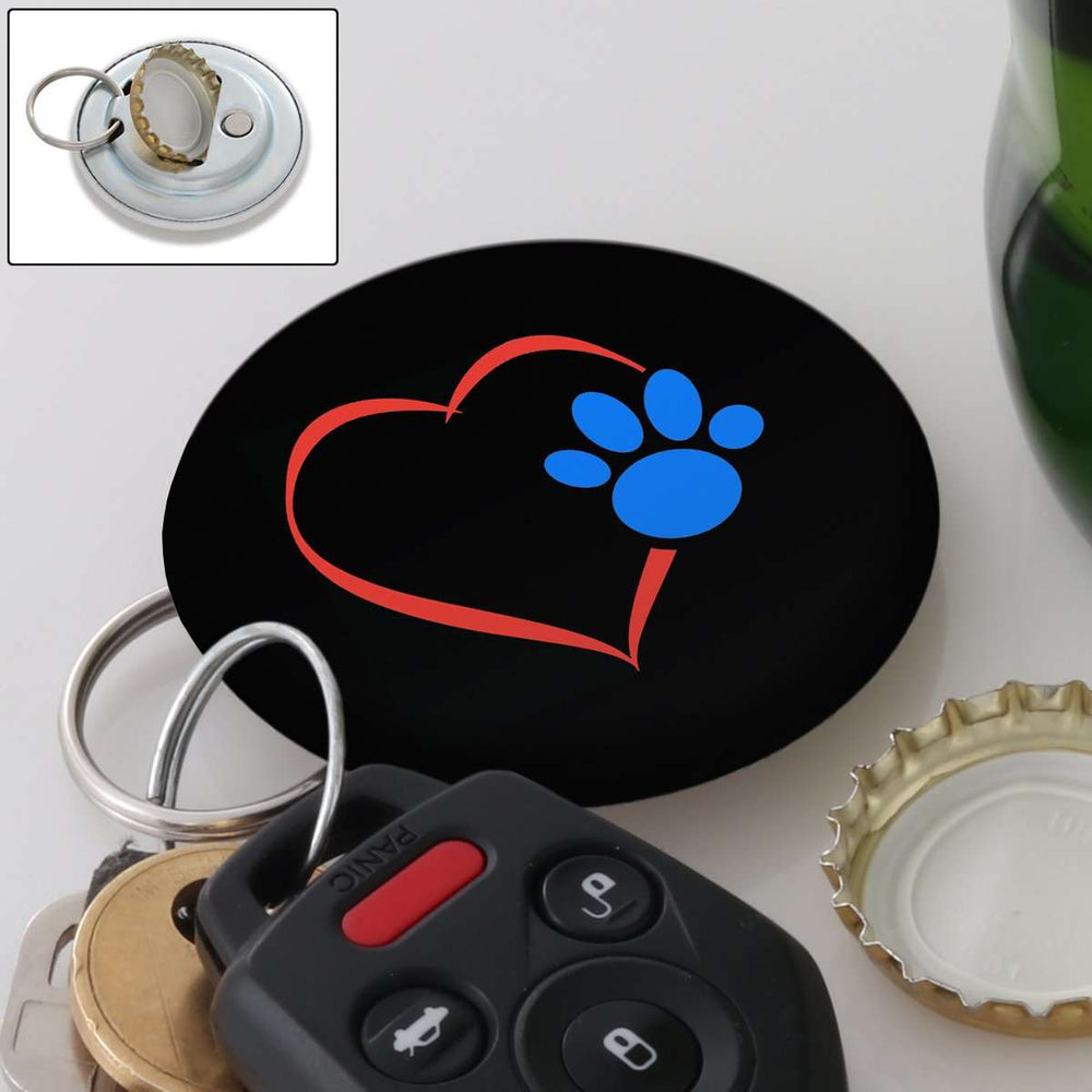 Designs by MyUtopia Shout Out:Heart w. Blue Dog Paw Magnetic Key chain and bottle opener