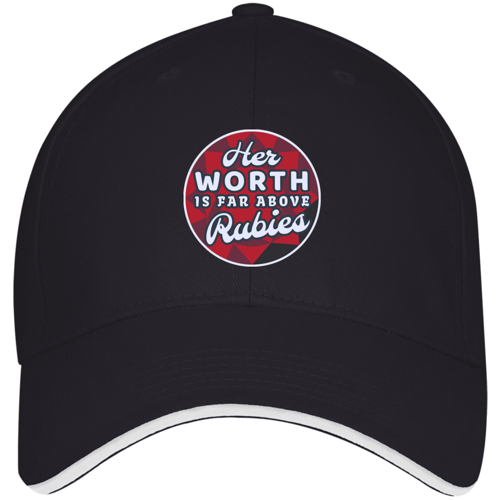 Designs by MyUtopia Shout Out:Her Worth Is Far Above Rubies Embroidered Structured Twill Cap With Sandwich Visor,Navy/White / One Size,Hats