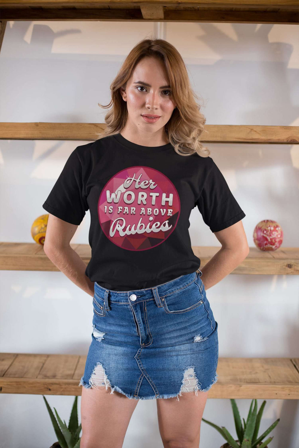 Designs by MyUtopia Shout Out:Her Worth is Far Above Rubies Ladies' 100% Cotton T-Shirt