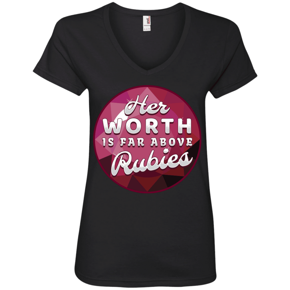 Designs by MyUtopia Shout Out:Her Worth is Far Above Rubies Ladies' V-Neck T-Shirt,S / Black,Ladies T-Shirts