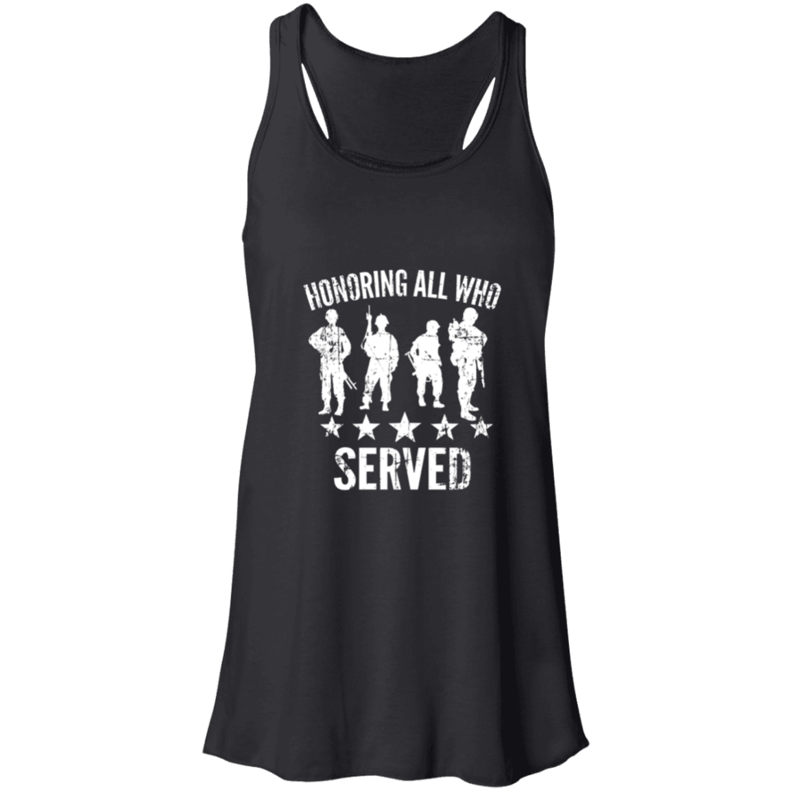 Designs by MyUtopia Shout Out:Honoring All Who Served Ladies Flowy Racerback Tank,X-Small / Black,Tank Tops