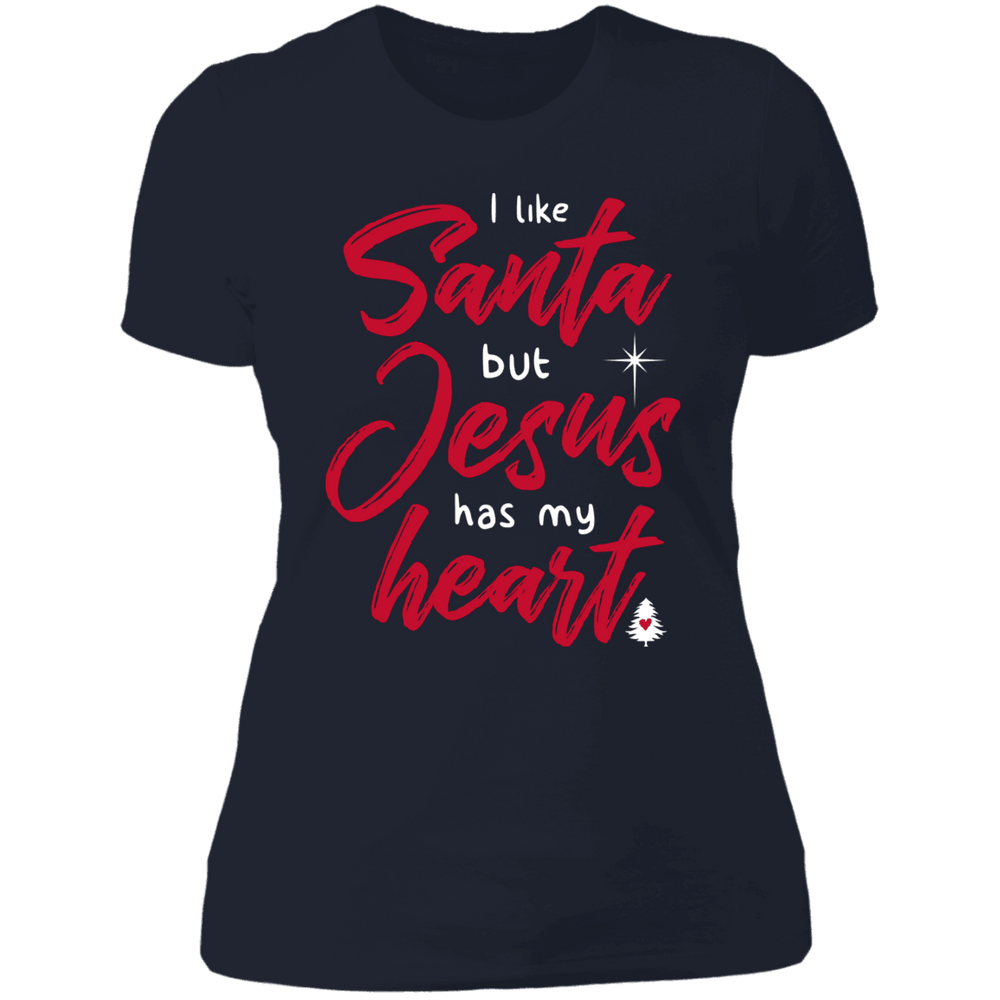 Designs by MyUtopia Shout Out:I Like Santa but Jesus Has My Heart - Ultra Cotton Ladies' T-Shirt,Midnight Navy / X-Small,Ladies T-Shirts