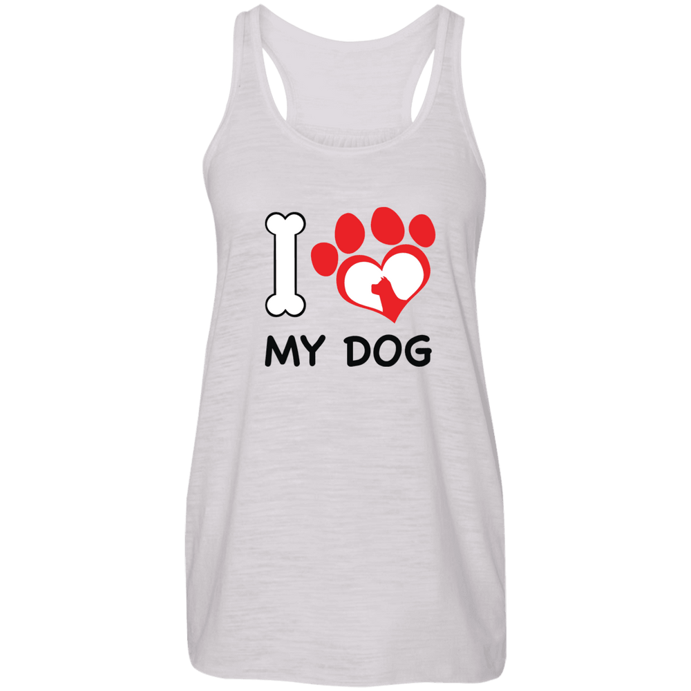 Designs by MyUtopia Shout Out:I Love My Dog Ladies Flowy Racer-back Tank Top,Vintage White / X-Small,Tank Tops