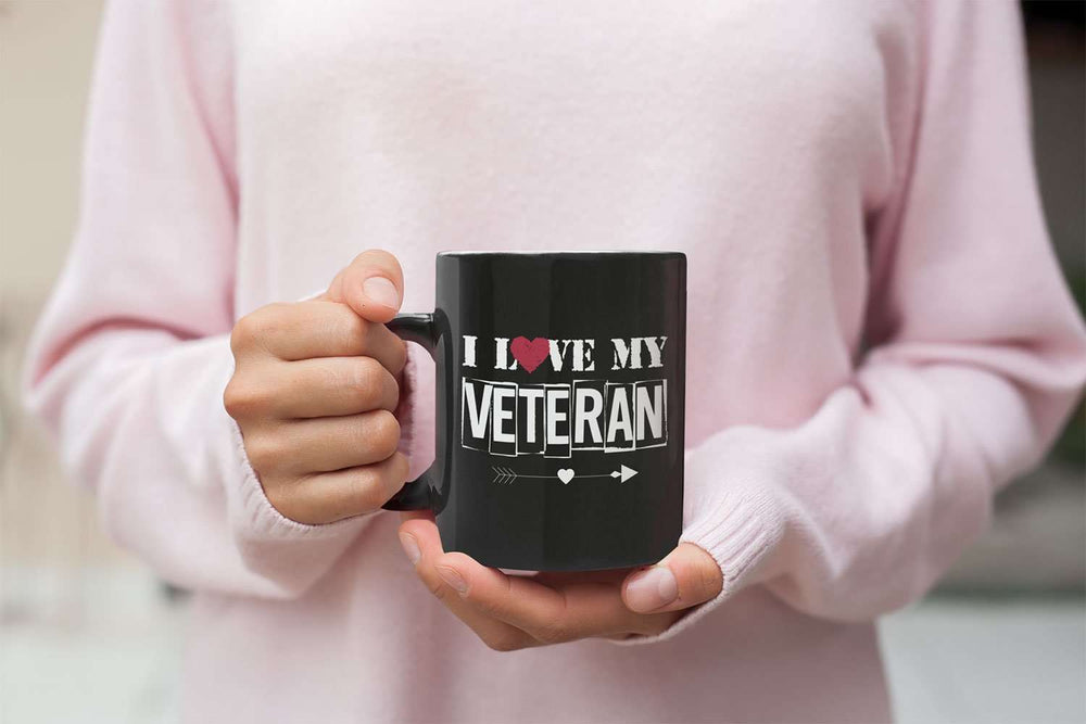 Designs by MyUtopia Shout Out:I Love My Veteran Black Ceramic Coffee Mug