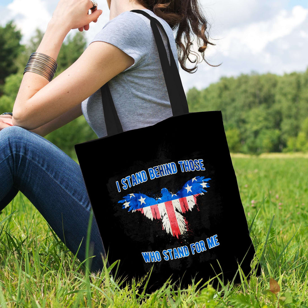 Designs by MyUtopia Shout Out:I Stand Behind Those Who Stand For Me Fabric Totebag Reusable Shopping Tote