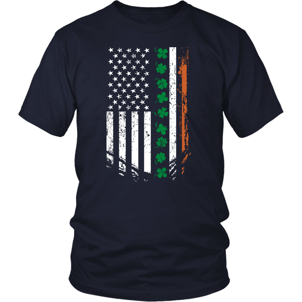 Designs by MyUtopia Shout Out:Irish American Flag T-shirt,Navy / S,Adult Unisex T-Shirt